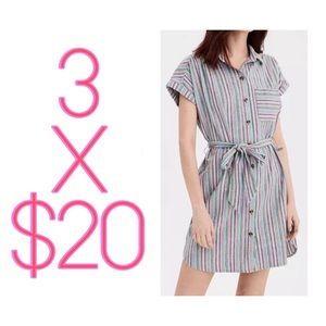 American Eagle Rainbow Striped Short Sleeve Button Front Shirt Dress Sz L